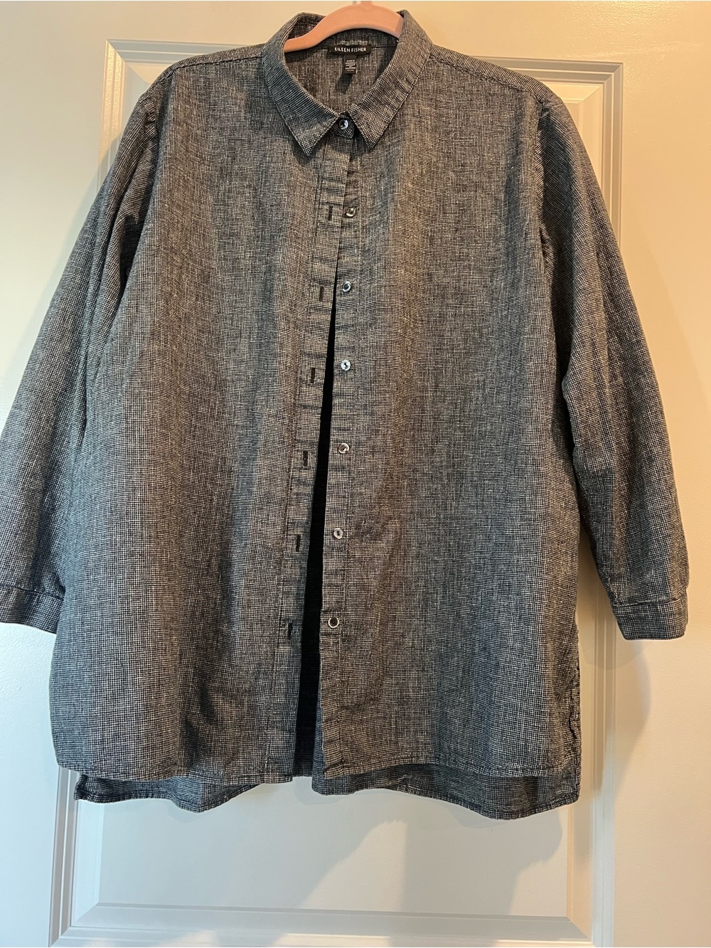Eileen Fisher Relaxed Button-Front Cotton Linen-Blend Shirt